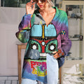 Elephant Hippie Tie Dye Vintage Blouse | Casual Loose Shirt | Long Sleeve Plus Size Casual Shirt